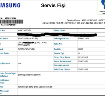 Samsung Q70c TV Ve Yetkili Servis Skandalı