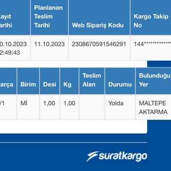 Sürat Kargo Maltepe Aktarmada Bekleyen Siparişim