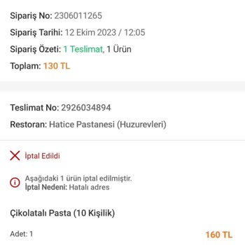 Trendyol Yemek Hatası