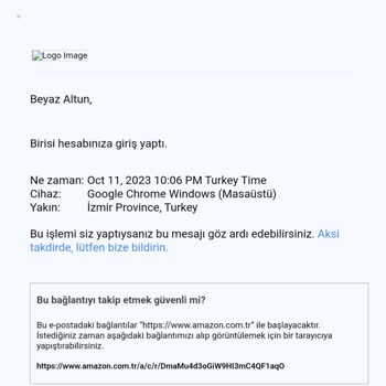 Amazon Şüpheli İşlem Bildirimi