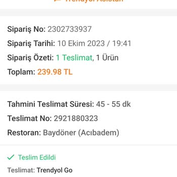 Baydöner (Akasya) Eksik Ürün & Trendyol Umursamazlığı