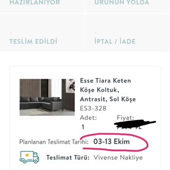 Vivense Ürünün Teslimat Tarihi Geçti Hala Stoklarında Yokmuş.