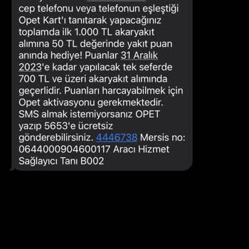 Opet, Hoşgeldiniz Kampanyası Puanı