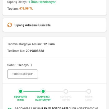 Trendyol Siparişimin Hazırlanıyor Olarak Görünmesi