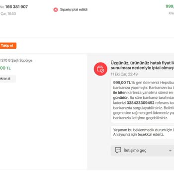 Hepsiburada Siparişleri Fiyat Hatası Bahane Göstererek İptal Ediyor.