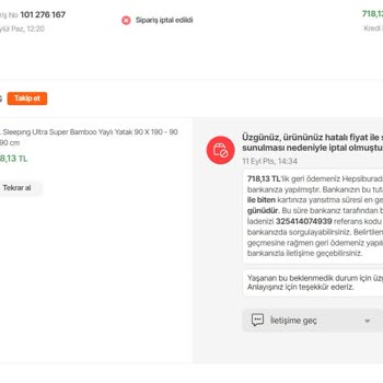Hepsiburada Siparişleri Fiyat Hatası Bahane Göstererek İptal Ediyor.