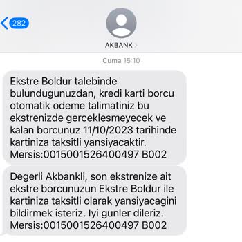 Akbank Onay Mesajına Rağmen Ekstre Böldür İşlemini Gerçekleştirmiyor.
