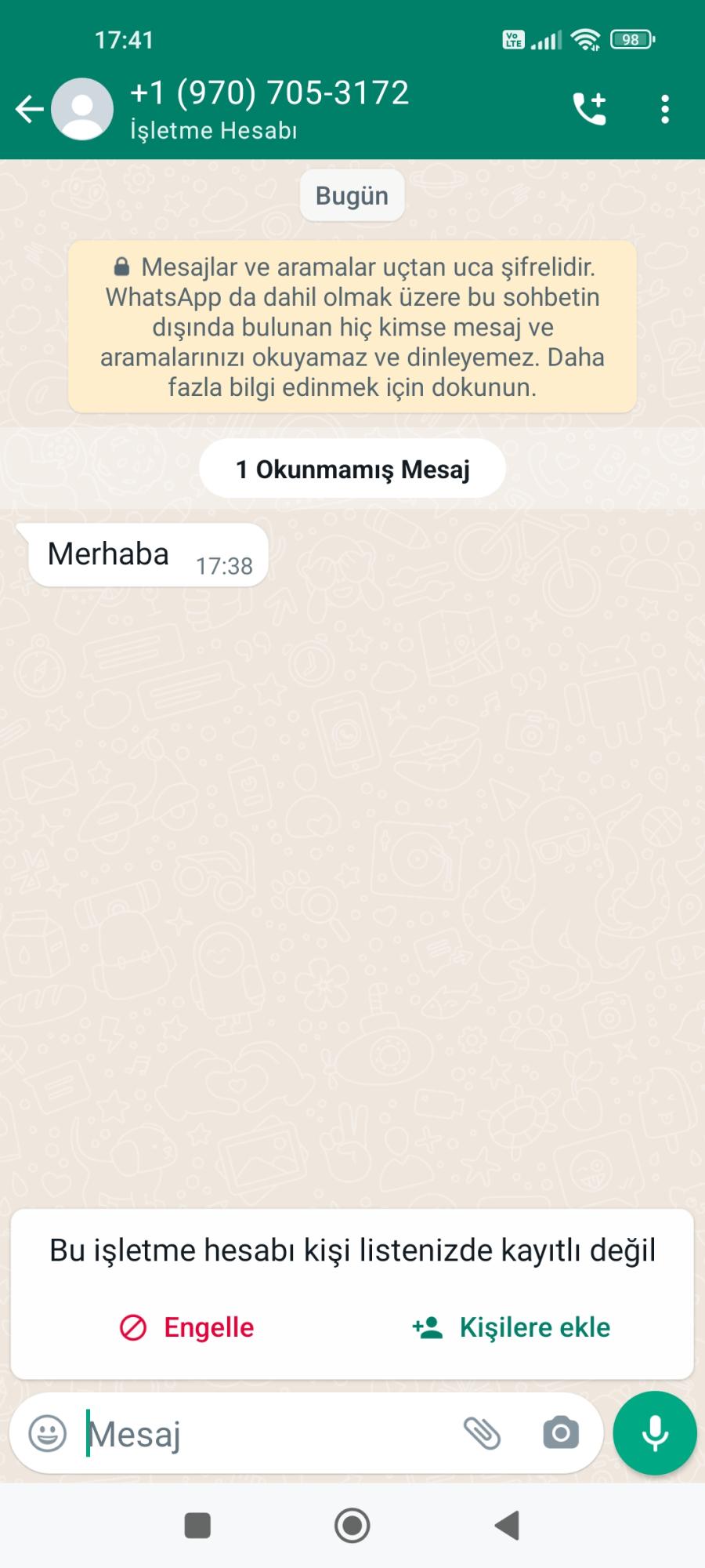 WhatsApp +1 Kodlu Numaradan WhatsApp Mesajı - Şikayetvar