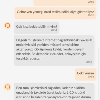 KFC İade Edilmeyen Ücret