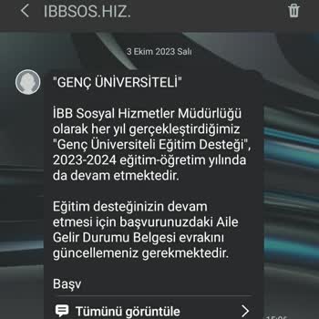 İbb - İstanbul Büyükşehir Belediyesi Burs Başvuru SMS Mesajı Geldi