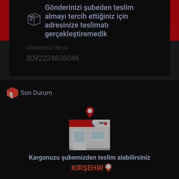 Aras Kargo Kargom Eve Teslim Seçtiğim Halde Şubeden Alınma Diye Girilmiş