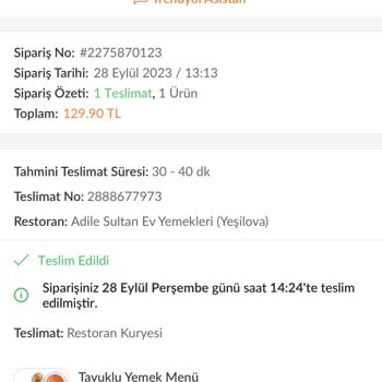 Adile Sultan Ev Yemekleri Gecikmeli Teslimat Sorunu