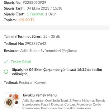 Adile Sultan Ev Yemekleri Gecikmeli Teslimat Sorunu