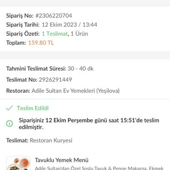 Adile Sultan Ev Yemekleri Gecikmeli Teslimat Sorunu