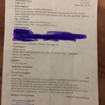 Arçelik Buzdolabı Üçser Teknik Servis Gaz Kaçağı Servis Mağduriyeti