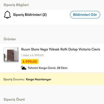 Şok Marketler Şok Uygulaması Üzerinden Verdiğim Raflı Dolap Siparişi Hakkında