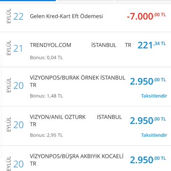 Vizyon Elektronik Para Kredi Kartımdan Çekilen Para