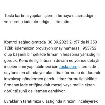 Tosla Paramı İade Etmiyor