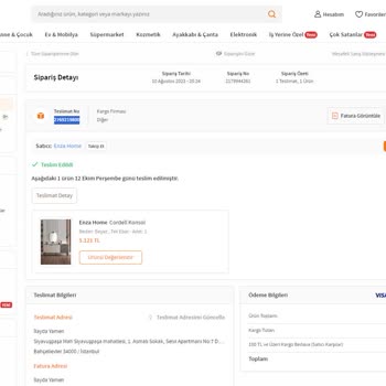 Enza Home Sipariş Teslimat Sorumsuzluğu