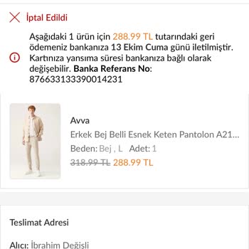 Avva Giyim Trendyol'dan Yaşadığım Problem