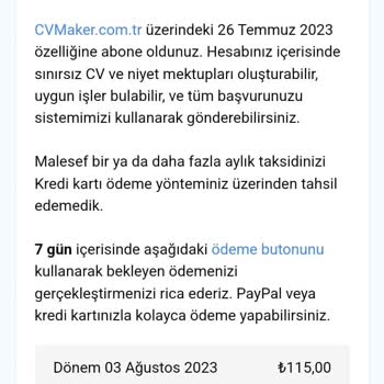 CV Maker Ödeme Borcu