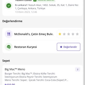 Getir Üzerinden Verilen McDonald's Siparişinin Yanlış Gelmesi