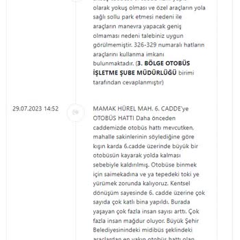 Ankara Büyük Şehir Belediyesi Hürel Mah. 6. Cadde Otobüs Hattı Talebi