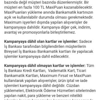 İş Bankası Müşteri Memnuniyetsizliği, 100 TL Maxi Puan Vermemesi