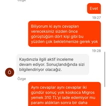 Migros Yemek Paramı İade Etmiyor