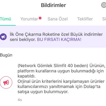 Dolap Satıştaki Ürünümü Satıştan Kaldırdı
