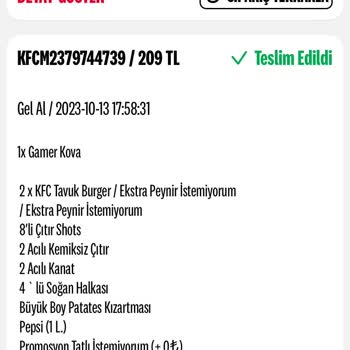Edremit KFC Kötü Deneyim. Verdiğim Siparişte Eksiklikler Vardı.