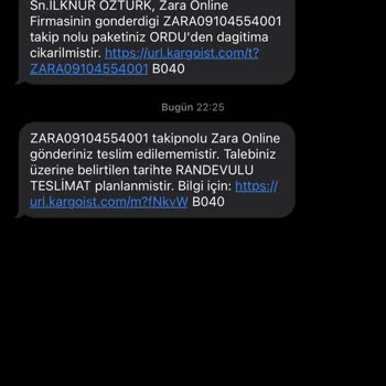 Zara Zamanında Teslim Edilememiş Kargo