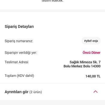 Bolu Öncü Döner Yemek Sepeti'nden Verdiğim Siparişi Getirmedi