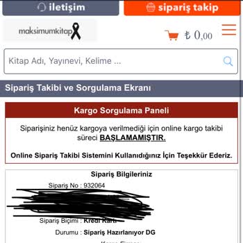 Maksimum Kitap Sipariş Gelmiyor İptali
