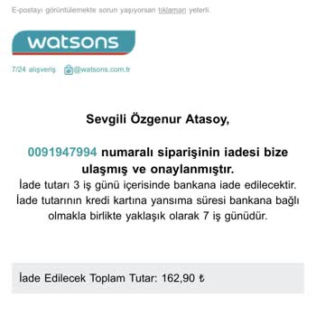 Watsons Online Mağazasından Yaşadığım Sorun