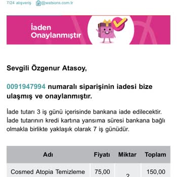 Watsons Online Mağazasından Yaşadığım Sorun