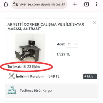 Vivense Markasının Ürün Teslimatını Geciktirmesi