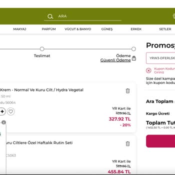 Yves Rocher Tanımlanan Kupon Kodu Geçersiz Sayılıyor