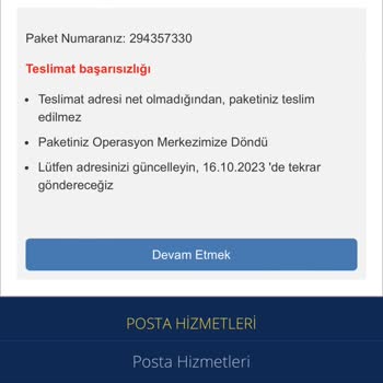 PTT Kargo Adına Gelen Sahte Mesaj