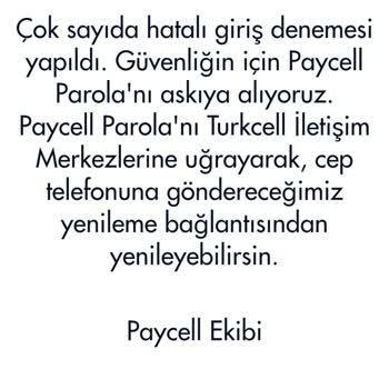 Paycell Şifrem Askıya Alındı