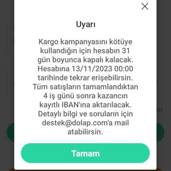 Dolap Hesap Askıya Alma İşlemleri