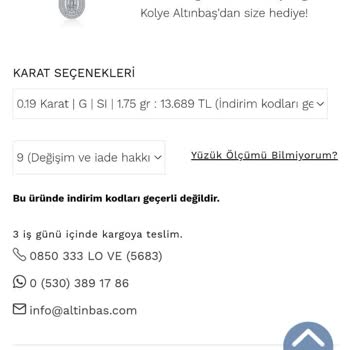 Altınbaş Mücevherat NV996-2-8K Baget Yüzüğünün; Hediyelerinin Verilmedi