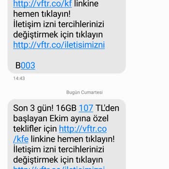 Vodafone Net Vodafone İstenmeyen Bilgilendirme Ve Kampanya SMS'LERİ