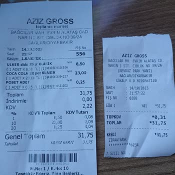 Aziz Gross Toptancı Market Şeffaf Poşet Ücreti