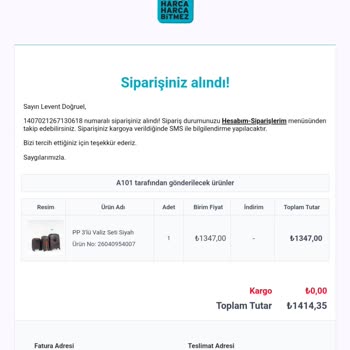 A101 Sitesinden Aldığım Valiz