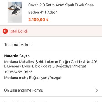 In Street'ten Sipariş Ettiğim Ürünü Tedarik Edemediği İçin İptali.