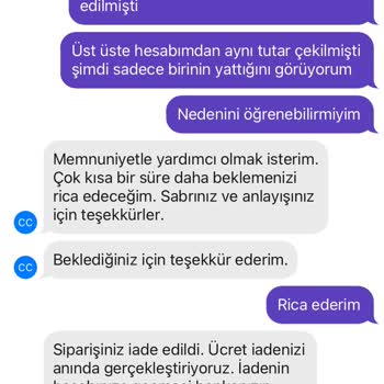 Getir İade Edilmeyen Para