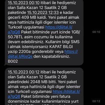 4 GB İnternet 5 Dakikada Bitti Turkcell Bitmiş Kullanımı Bildirmedi