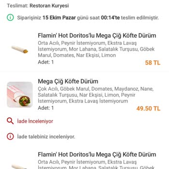 Komagene'den Söylediğimiz Çiğköfte 1.50 Saatte Ve Yanlış Geldi