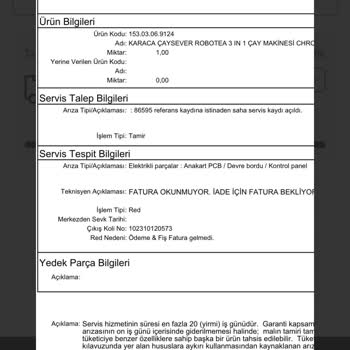 Karaca Çaysever Robotea Çalışmıyor. Ana Merkez Servis Sorumsuzluğu